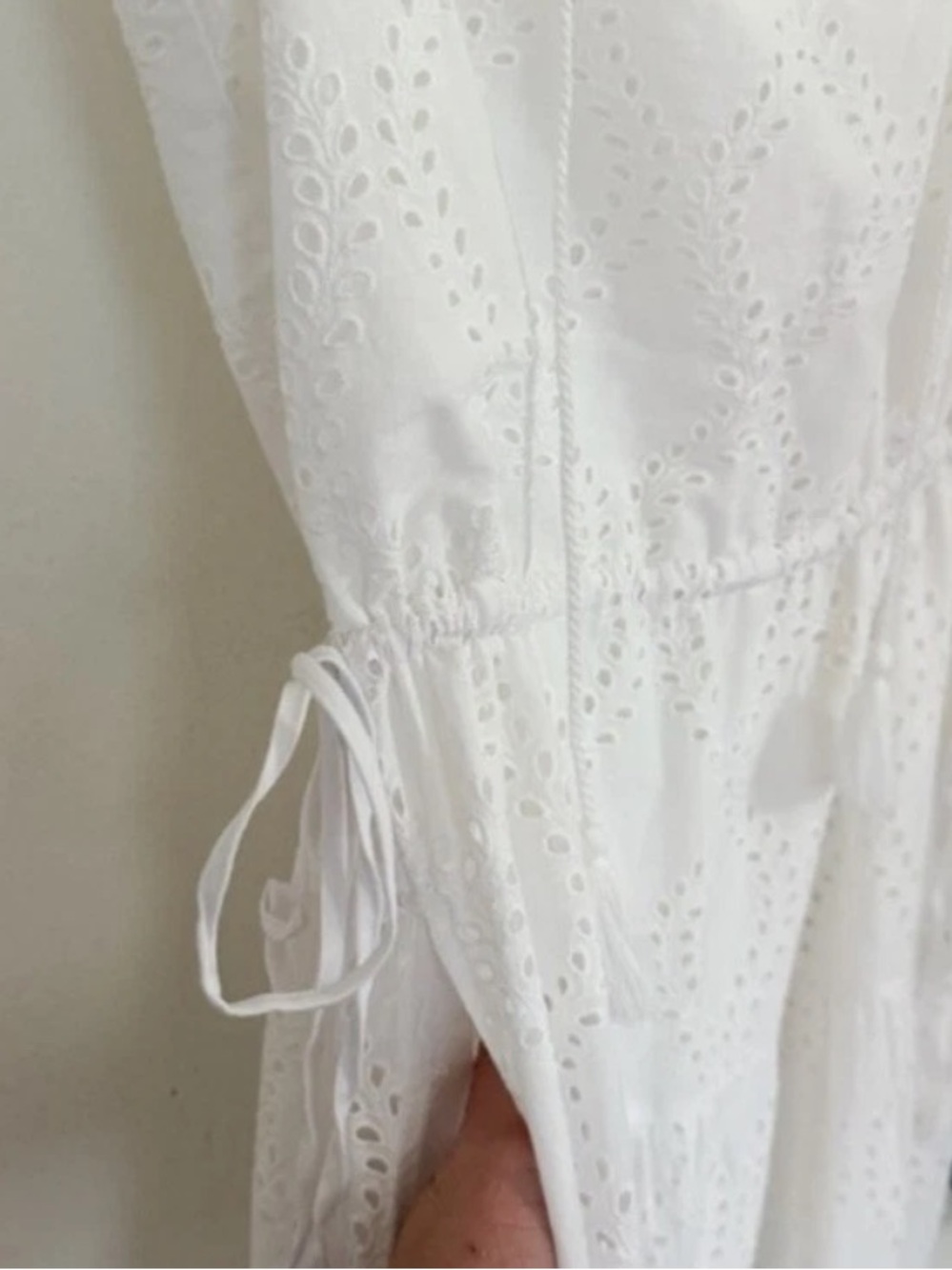 New J. McLaughlin Feminine Elena White Eyelet Maxi Dress Ruffle Sleeves Size XL - Picture 8 of 15